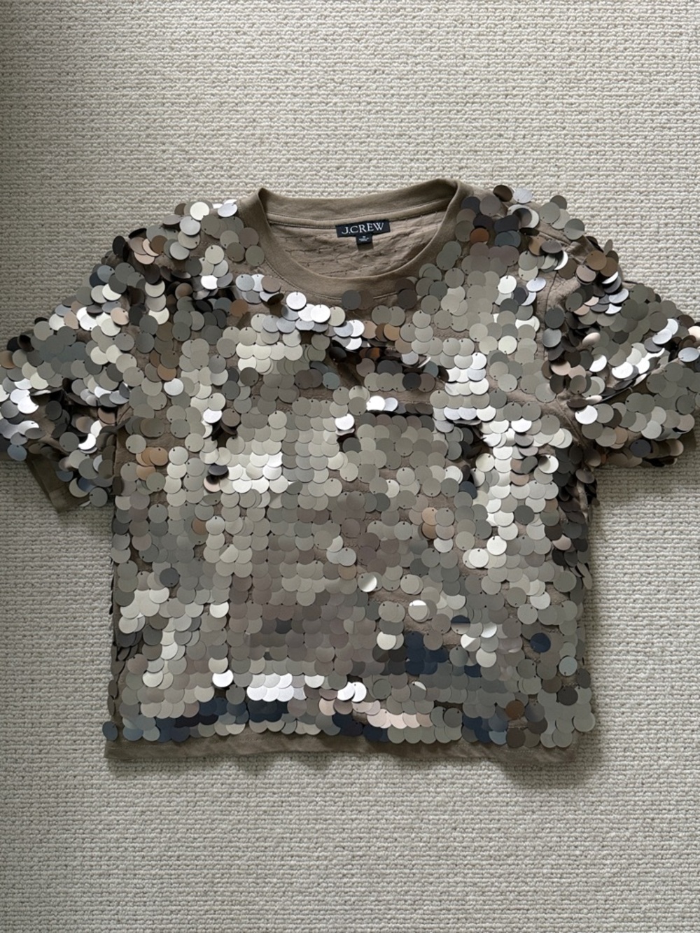 J. Crew Neutral Sequin Crop Top in Taupe and Silver